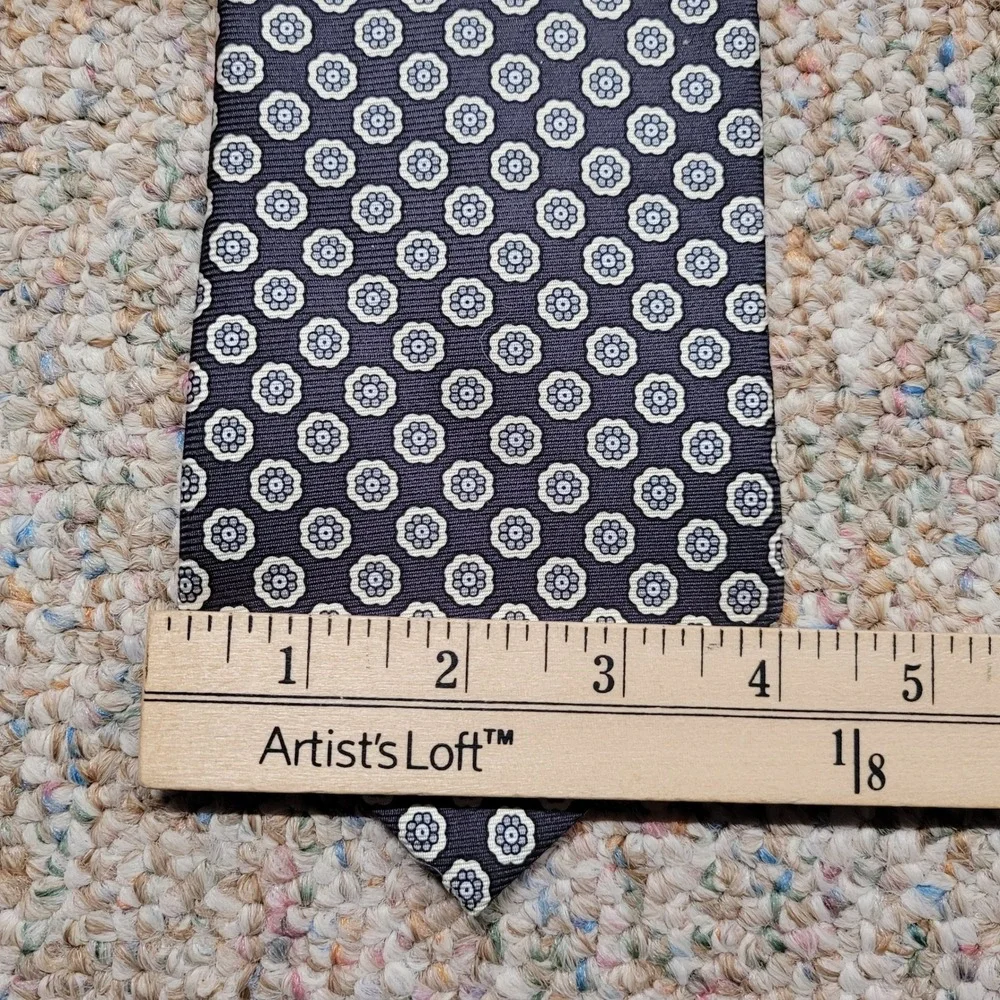Brooks Brothers Makers Tie Mens OS Navy Blue Silk Medallion Floral Geometric